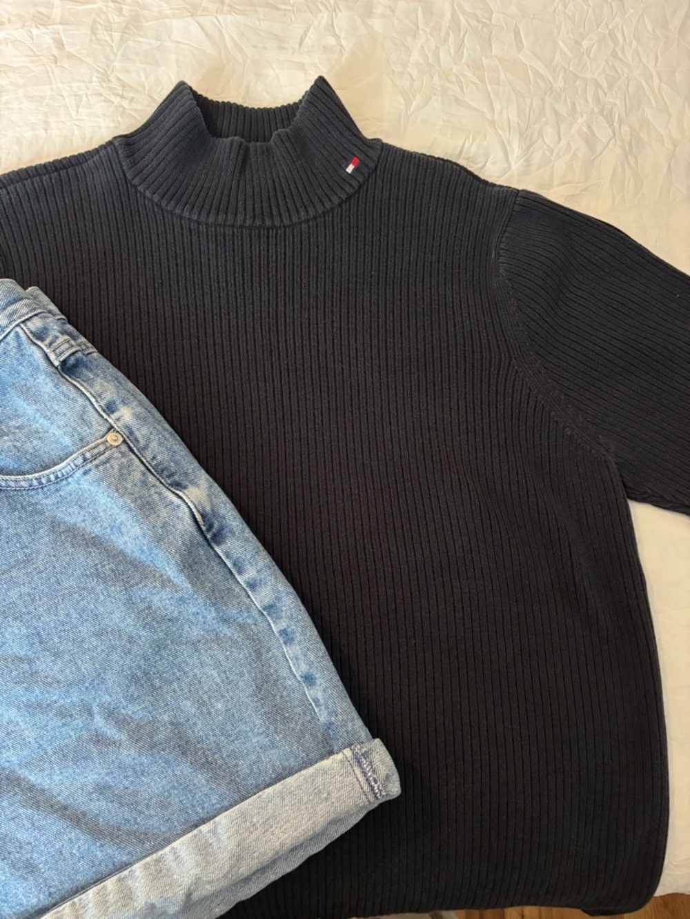 Vintage Tommy Hilfiger Navy Blue Ribbed Mock-Neck Pullover 100% Cotton Size 2X